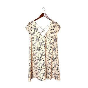 Pink Owl Floral Print Crisscross Back Cream Dress Medium 100% Polyester